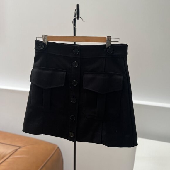 BANANA REPUBLIC – Lido Wool Mini Skirt with Buttons – Black – Size 2 - Picture 1 of 6